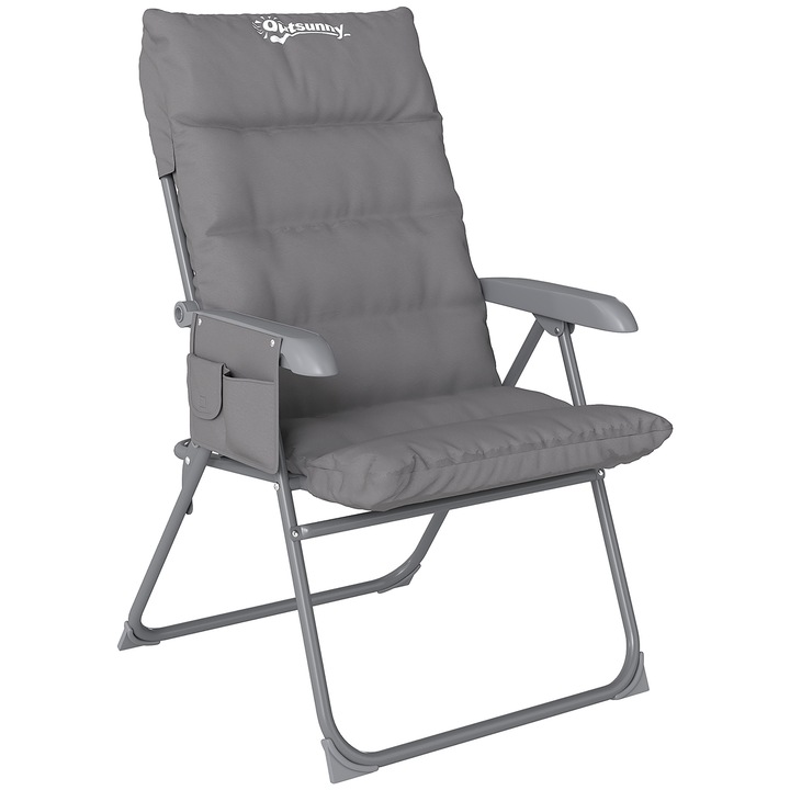 Scaun de Camping，Outsunny, Material Oxford, metal，66x58x105 cm, Gri Deschis