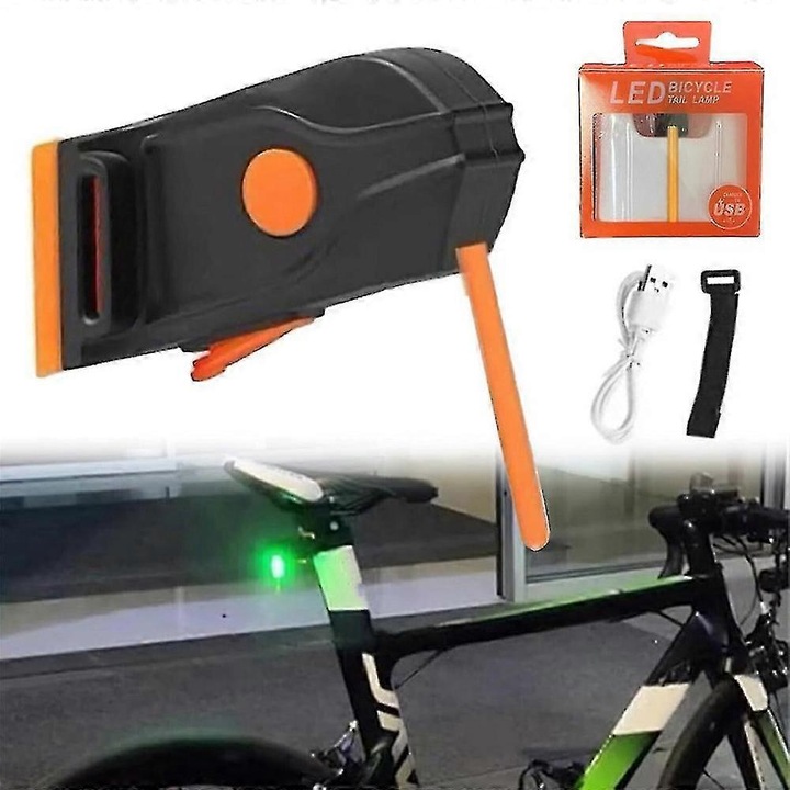 Lumina spate bicicleta LED, galben, USB, 7x7x6.5cm