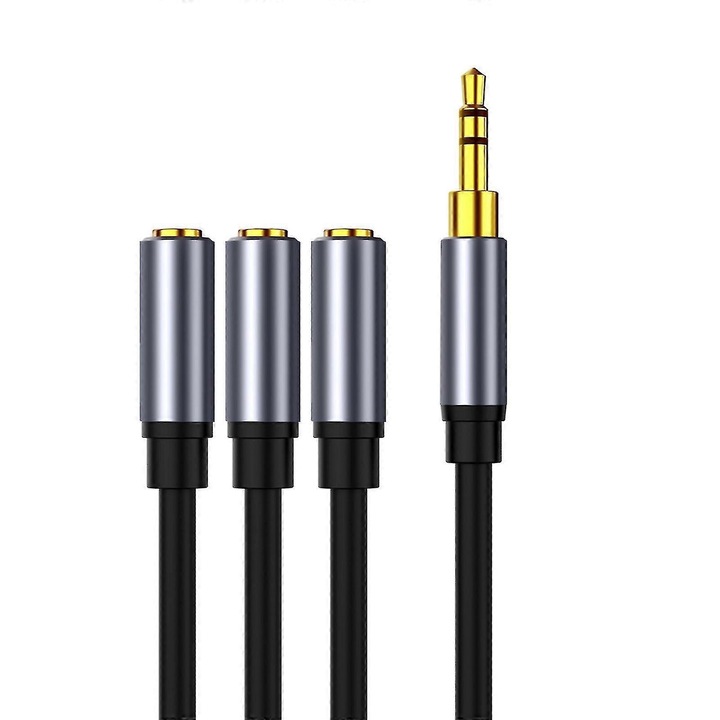 Cablu splitter audio 3.5mm la 3x 3.5mm, 30cm, negru