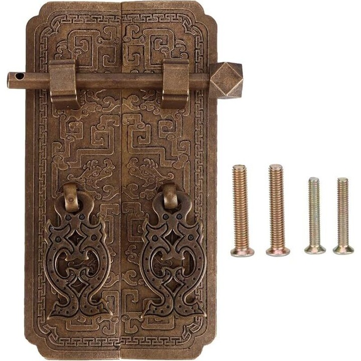 Set manere usa cu model chinezesc, cupru antic, rezistente, 12x3cm