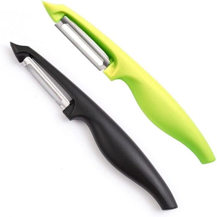 Curatator universal legume si fructe, 2 piese, lame duble, inox, negru-verde