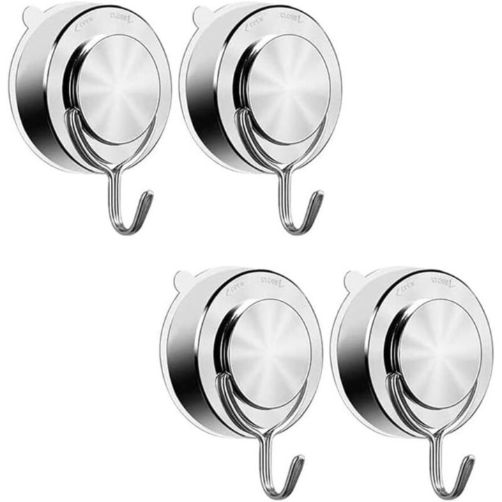Set 4 carlige ventuza inox, rezistente, 7cm, negru