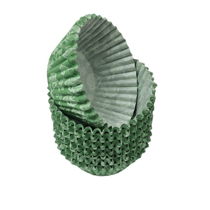 Hartie muffin 3x7cm, alb-verde, motiv trandafiri, 200 buc/set