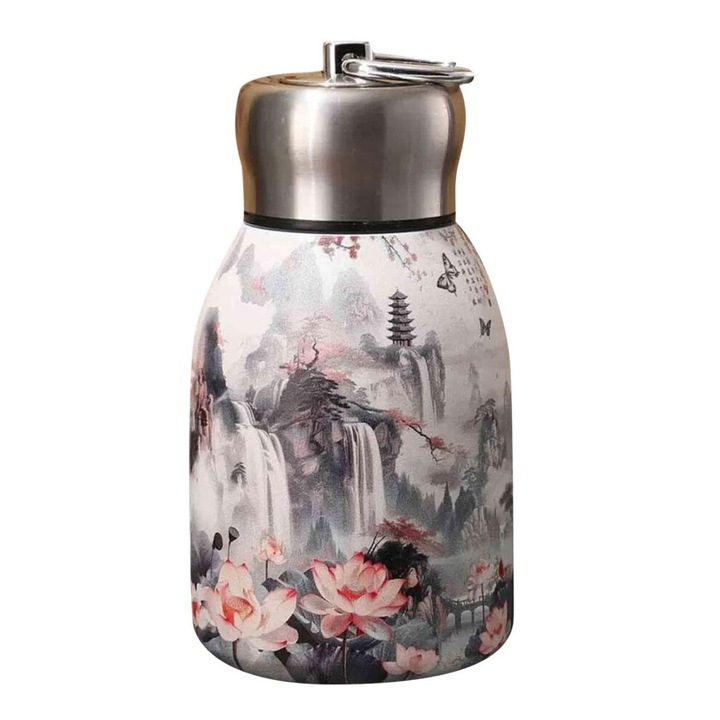 Sticla izoterma vintage floral 300ml metal usoara portabila etansa