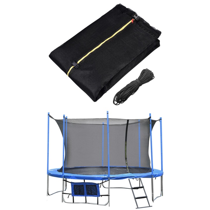 Plasa protectie trampolina rotunda 15ft 8 stalpi, PE, 407x180cm