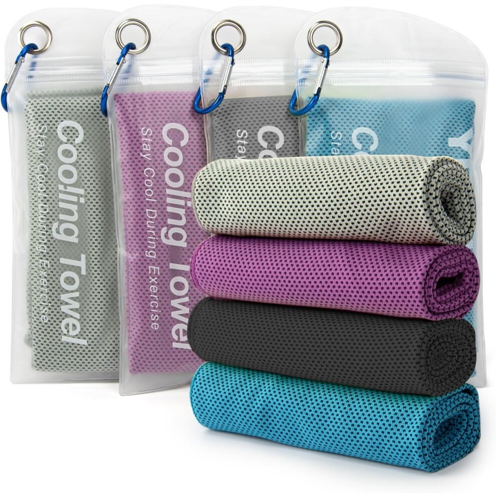 Set 4 prosoape racoritoare sport, 40x12in, multicolor, reutilizabile, usoare