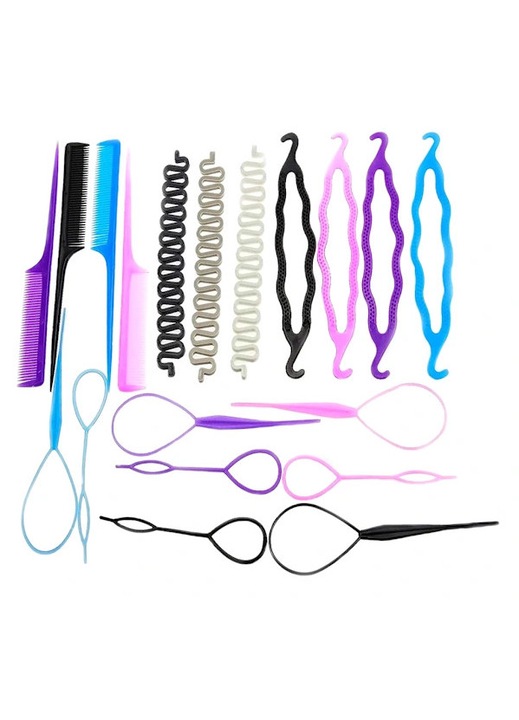 Set accesorii impletit par 19 piese, plastic, multicolor, mini