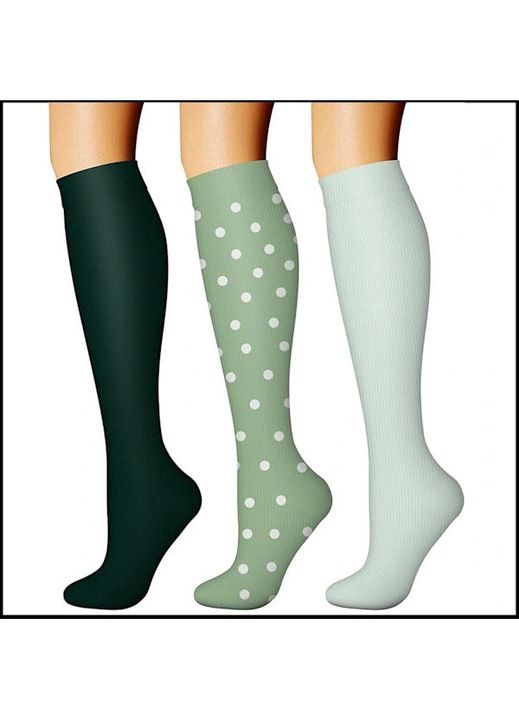 Sosete compresie lungi pentru femei, elastice, negru-verde, S