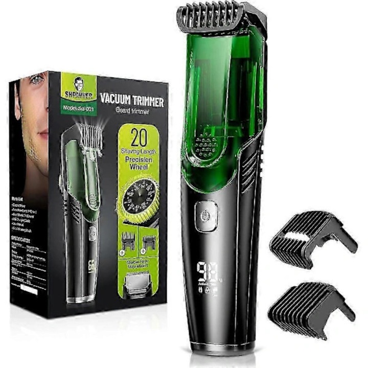Trimmer pentru barba si mustata, aparat de tuns cu functie vacuum si reglaj 1-20 mm, IPX6 rezistent la apa, reincarcabil, autonomie 90+ min, negru/verde, 1 buc