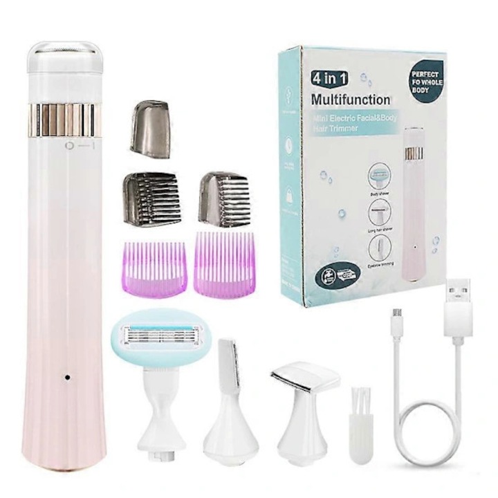 Epilator electric / aparat de ras pentru femei 4 in 1, cu 3 lame auto-ascutitoare, motor puternic, folie hipoalergenica, roz, 1 buc