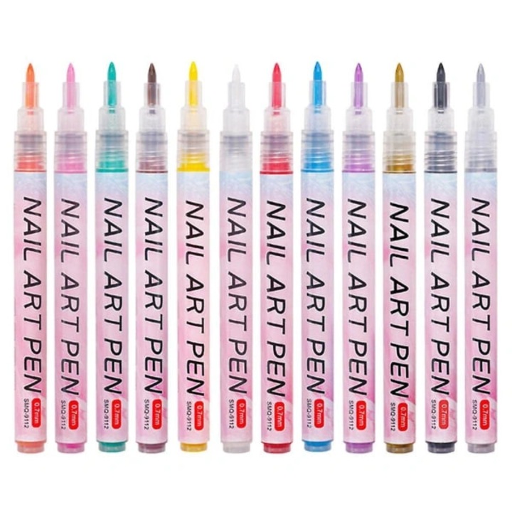 Set 12 pixuri pentru unghii, acrilic, multicolor, 13.5x1.1cm