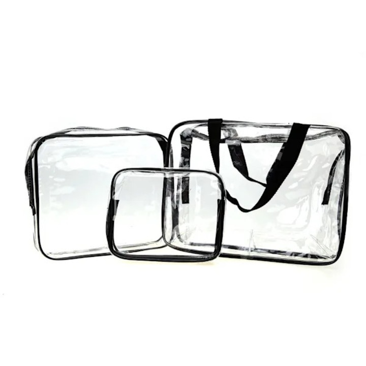 Set 3 genti cosmetice transparente, plastic durabil, 19x14x5cm 24x20x5cm 30x22x10cm