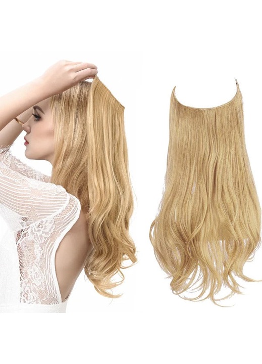 Extensii par sintetice clip-in, valuri naturale, ombre negru blond roz, 18 inch, multicolor