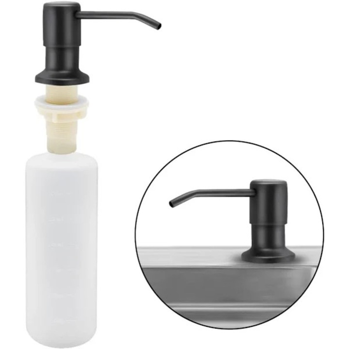 Dispenser sapun inox incastrat, 300ml, negru mat, rotativ 360°