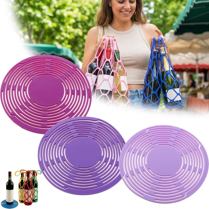 Set suport pahar si coaster 2-in-1 din silicon, multicolor, 17.5x17.5x0.4cm, 3/5/6 bucati