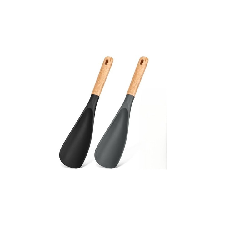 Lingura de gatit din silicon cu maner de lemn, rezistenta la caldura, 29cm