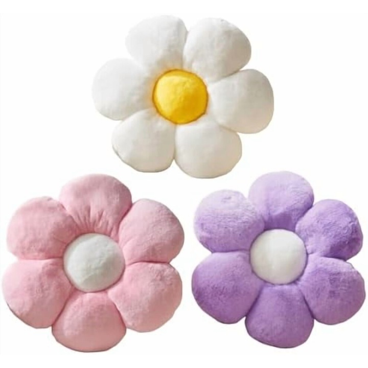 Perna decorativa floare, 40x40cm, multicolor, blana sintetica, moale si pufoasa