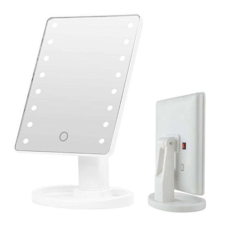 LED козметично огледало, бяло, 22x16см, сгъваемо, с тава за съхранение