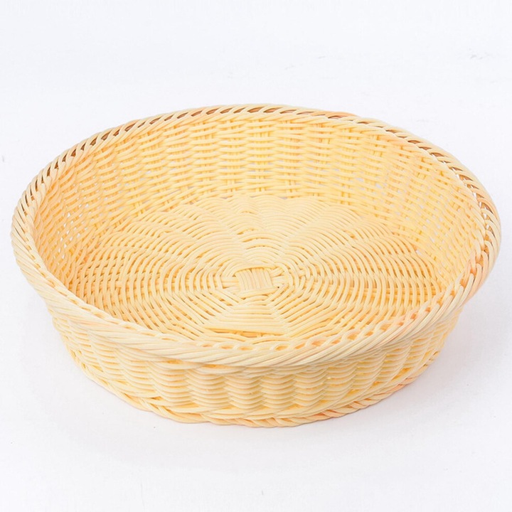 Cos rotund din rachita, 30x7cm, bej, pentru fructe si depozitare multifunctionala