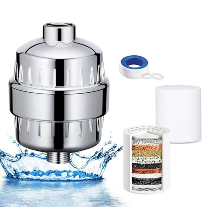 Filtru de dus, purificator apa, 8.2x8.2x11cm, alb, filet 20mm