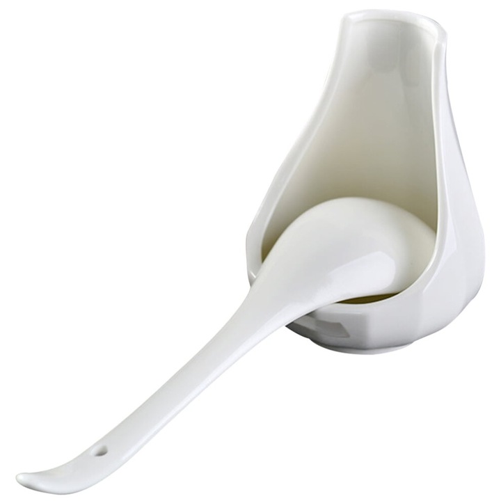 Set lingura ceramica pentru supa si suport alb 22.5x6.5x2cm 12.5x9.5x9.5cm