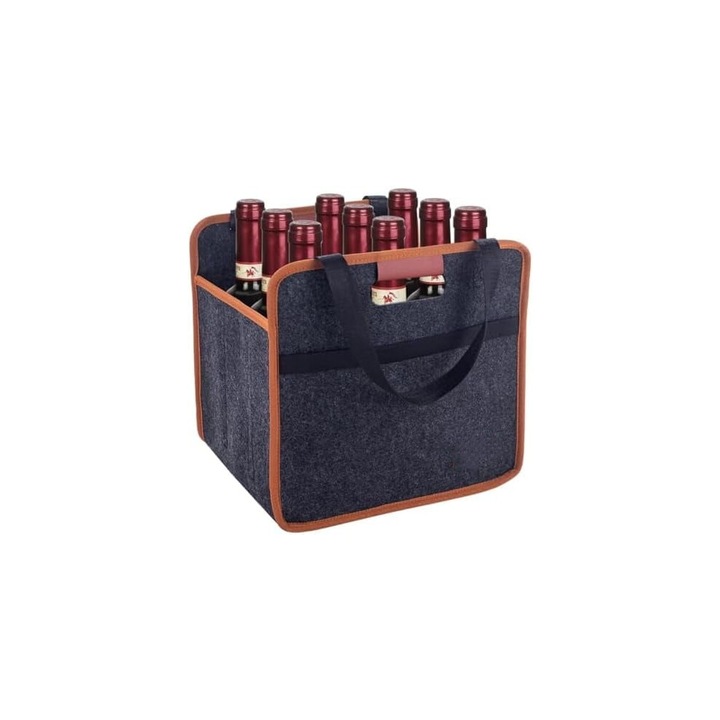 Geanta termoizolanta pentru vin, 12 sticle, fetru, 38x28x26cm, negru