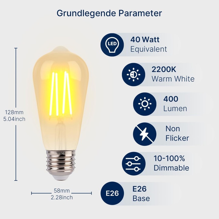 Becuri LED Edison ST19, set 6 bucati, sticla chihlimbar, 4W, 2200K, dimabile, E26, 400lm