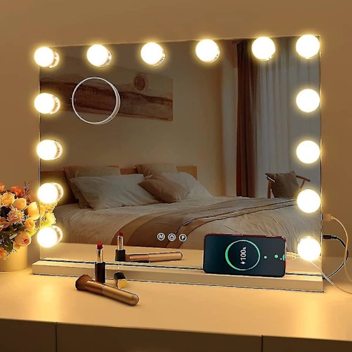 LED светлини за грим, 10 крушки, 3 цветови режима, USB, бял