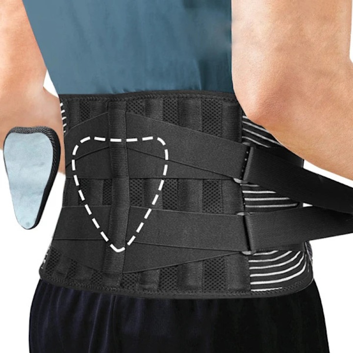 Centura de slabit/centura fitness pentru barbati, din neopren, ajustabila, efect sauna si sustinere lombara, Negru, S