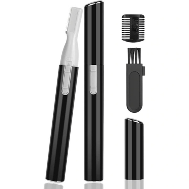 Aparat electric portabil pentru tuns sprancene si par facial, mini, fara fir, alb