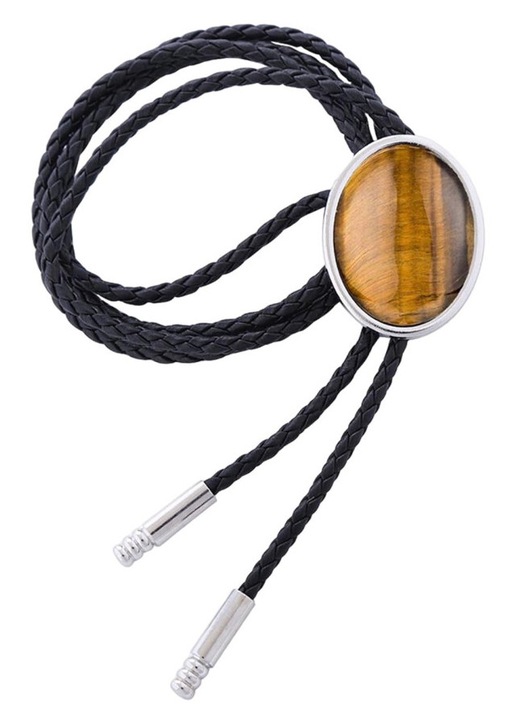 Cravata Bolo Retro cu pandantiv oval, piele PU, 100x4.5x3.6cm, unisex
