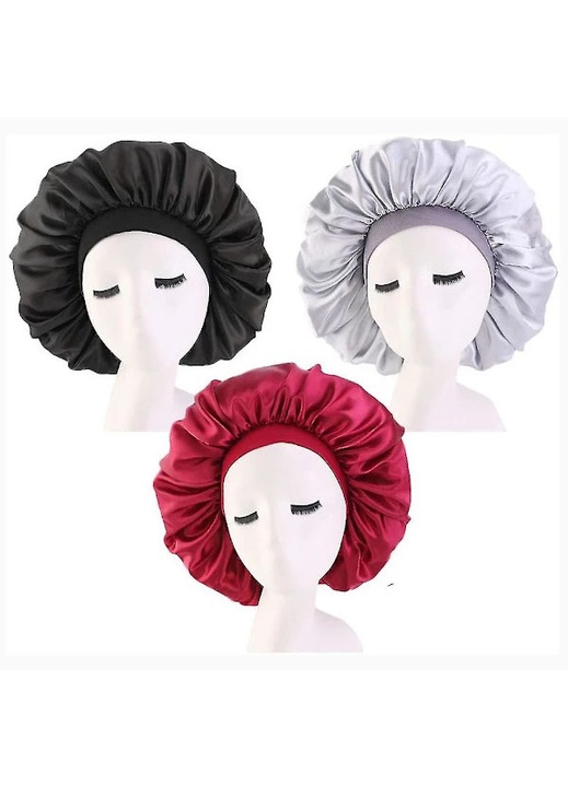 Set 3 caciuli satin extra mari pentru dormit multicolor 42cm