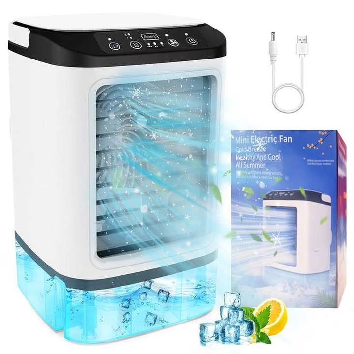 Aer conditionat portabil, 900ml, 3 viteze, lumina multicolora, mini racitor aer