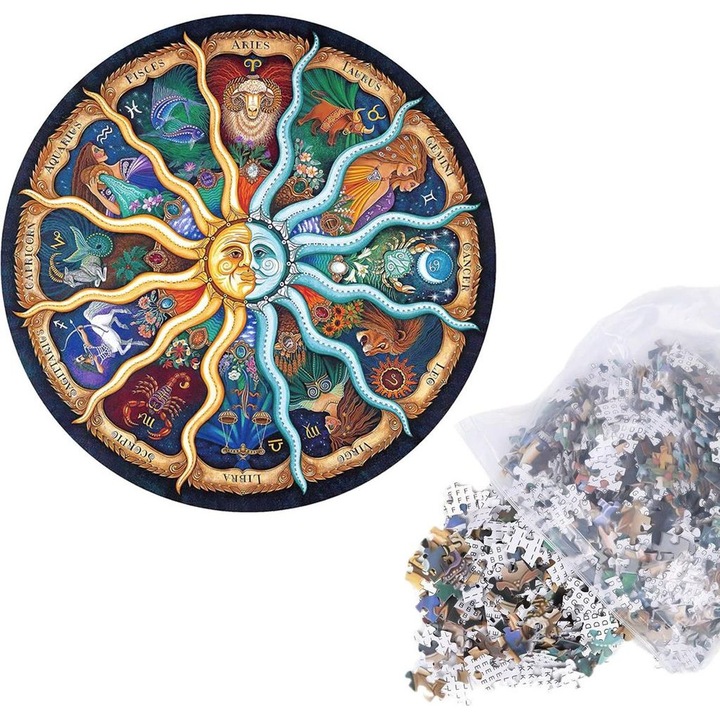 Puzzle Zodiac, 1000 piese, rotund, colorat, 68x68cm