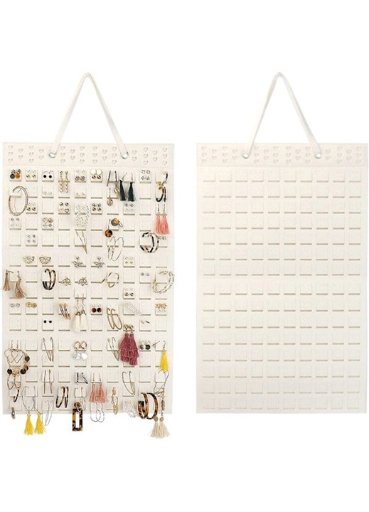 Organizator cercei perete, 57x35cm, negru-alb, fetru, capacitate mare