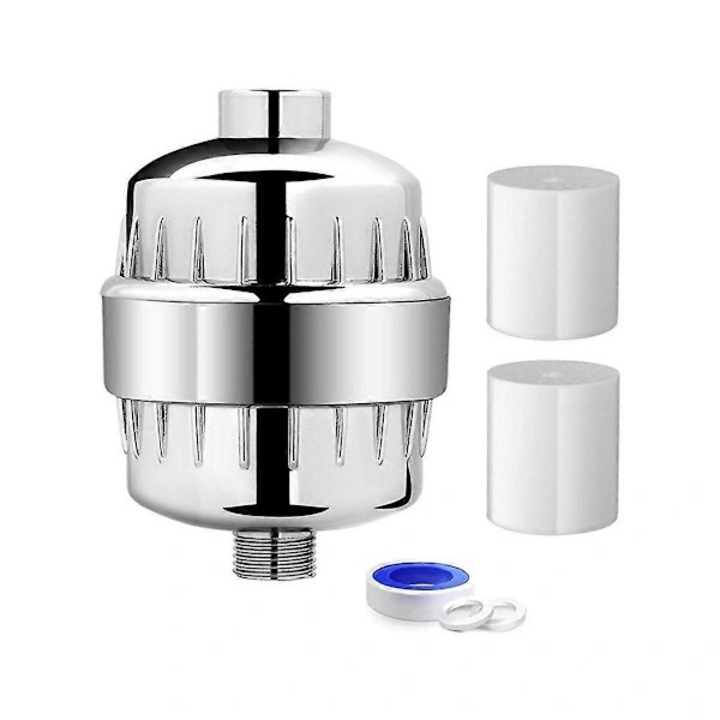 Sistem dus cu filtru incorporat, universal, argintiu, 25 etape, ABS, set cu 2 cartuse filtrante
