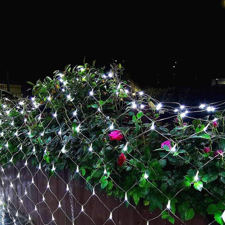 Lumina solara tip plasa 120 LED 1.5x2m verde inchis, 8 moduri