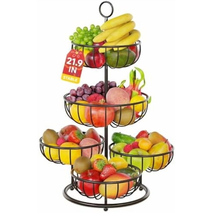 Cos fructier metalic 5 niveluri negru 30x45x20cm