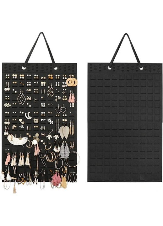 Organizator cercei din fetru, 57x35cm, capacitate mare, negru