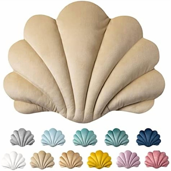 Perna decorativa catifelata, forma scoica, crem, 35x28cm