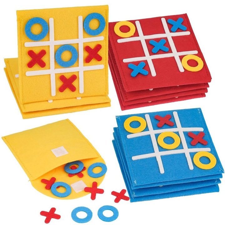 Set Joc X si 0 din fetru, 16 piese colorate, cadou de petrecere pentru copii si adulti