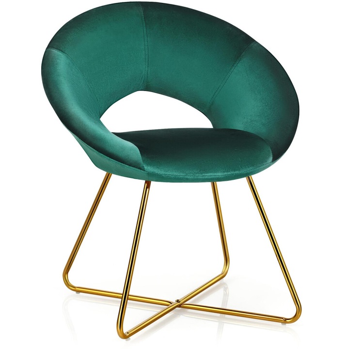 Scaun accent catifea verde picioare metal aurii 69x58x80cm