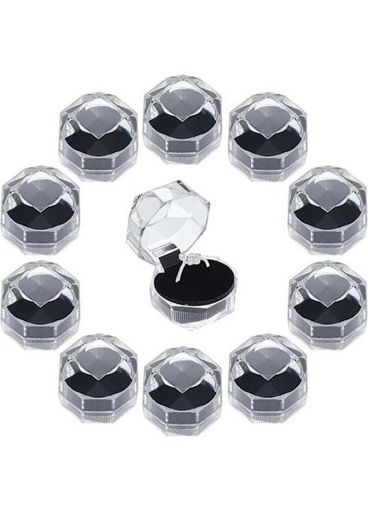 Cutii bijuterii transparente octogonale set 40 piese cu interior burete 3.8x3.8x3.8cm negru