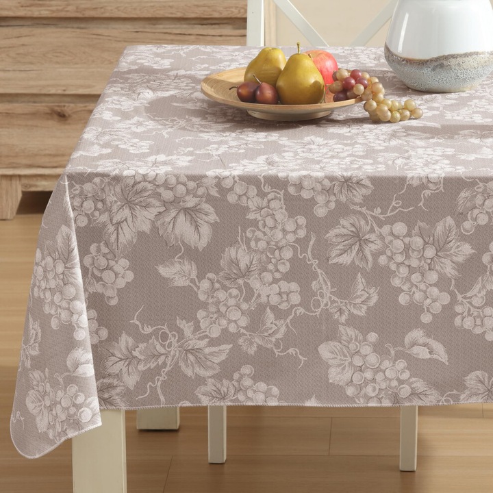 Vinil terítő, szőlőmintás, vízálló, 132x178cm, taupe