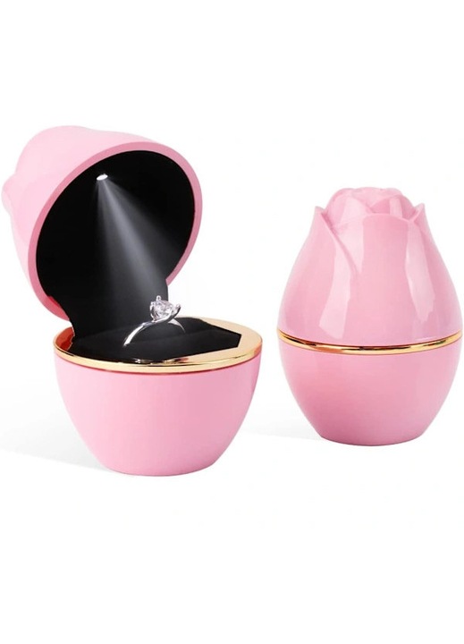 Cutie inel logodna LED trandafir, plastic, 7.3x5.5cm, roz