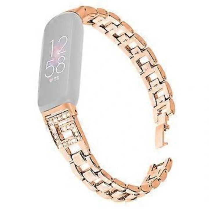 Bratara metalica G-shape cu rhinestone, rose gold, 14x20cm