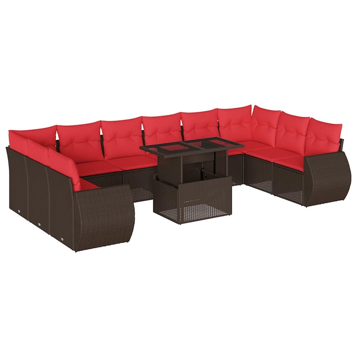 Set canapele de gradina cu 11 piese si perne vidaXL, poliratan maro