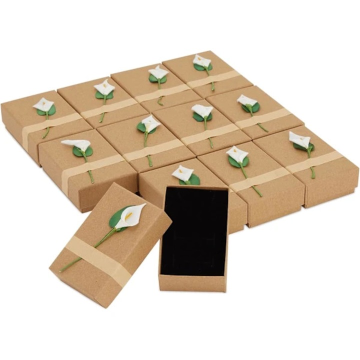 Комплект от 12 кутии за бижута от крафт хартия с капак, бели, 8.9x2.5x5.6cm