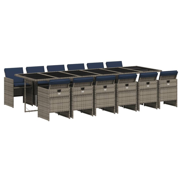 Set de gradina cu 13 piese si perne vidaXL, poliratan gri