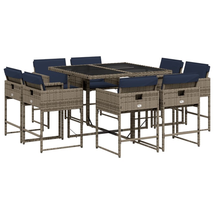 Set de gradina cu 9 piese si perne vidaXL, poliratan gri